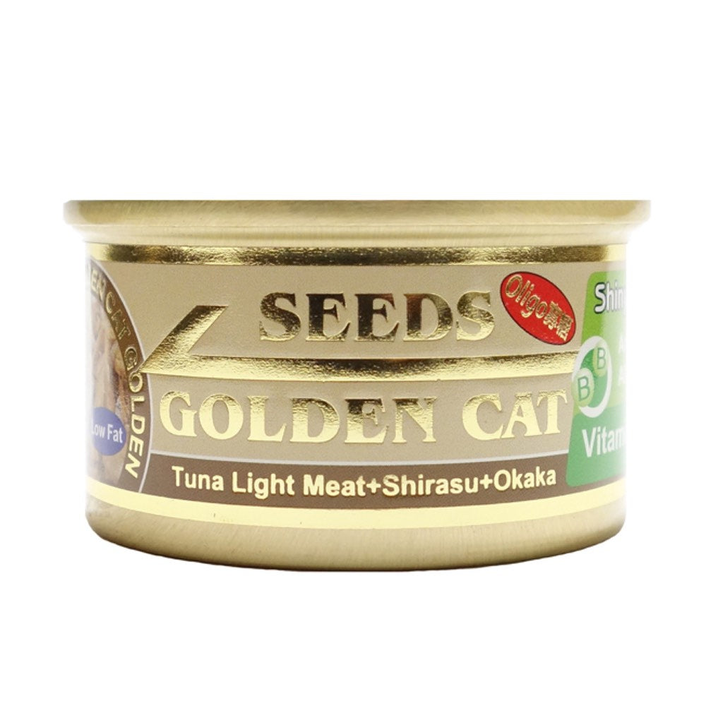 "Seeds Golden Cat Tuna Light Meat, Shirasu & Okaka Canned Cat Food 80g"