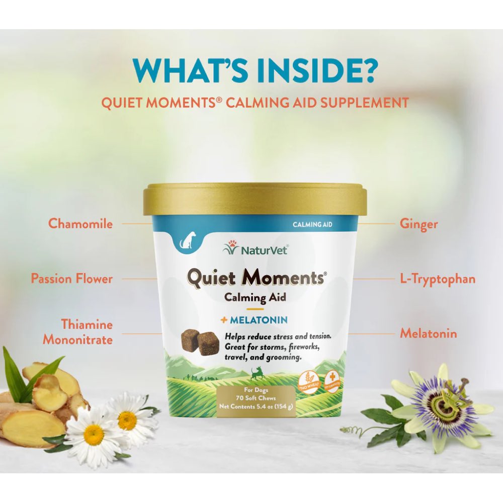 15% OFF: NaturVet Quiet Moments Calming Aid Plus Melatonin Soft Chews Supplement For Dogs 70ct