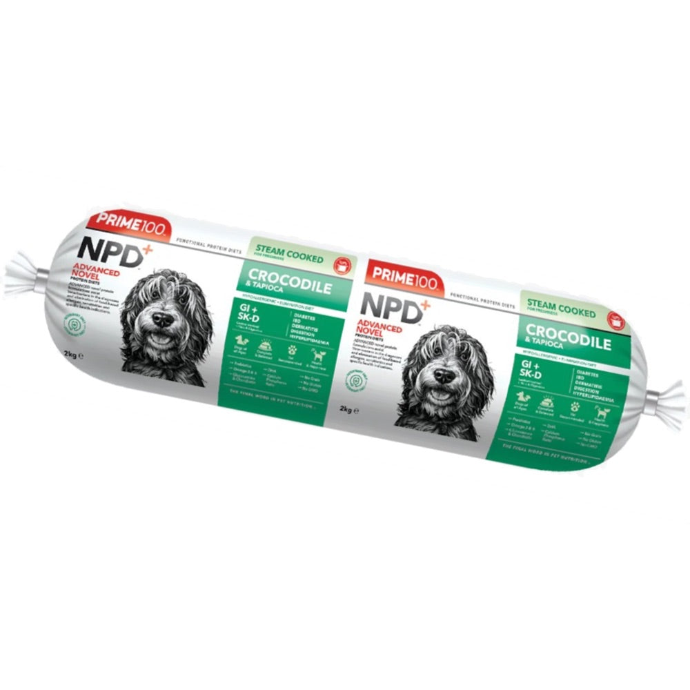 Prime100 NPD+ Crocodile & Tapioca Grain Free Cooked Chilled Roll Dog Food 2kg (Exp 21Oct25)