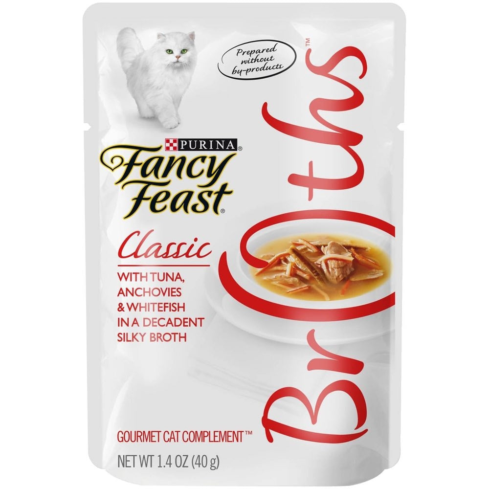 "12% OFF: Fancy Feast Classic Broths Tuna, Anchovies & Whitefish Pouch Cat Food 40g x16"
