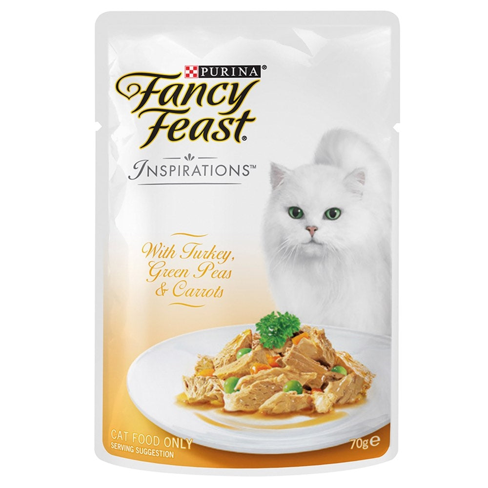 "Fancy Feast Inspirations Turkey, Green Peas & Carrots Pouch Cat Food 70g x12"