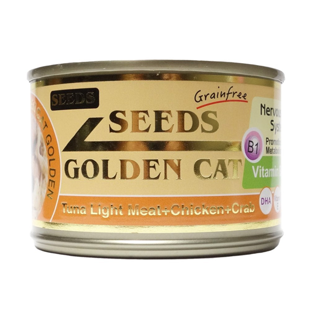 "Seeds Golden Cat Tuna Light Meat, Chicken & Crab Canned Cat Food 170g"