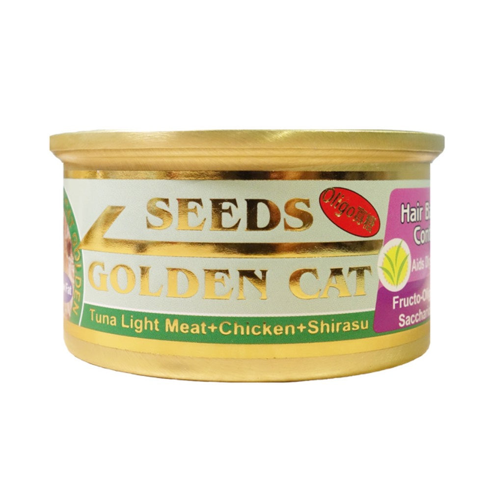"Seeds Golden Cat Tuna Light Meat, Chicken & Shirasu Canned Cat Food 80g"