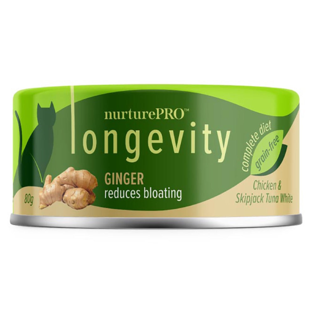 18% OFF: Nurture Pro Longevity Chicken & Skipjack Tuna White Meat With Ginger Canned Cat Food 80g