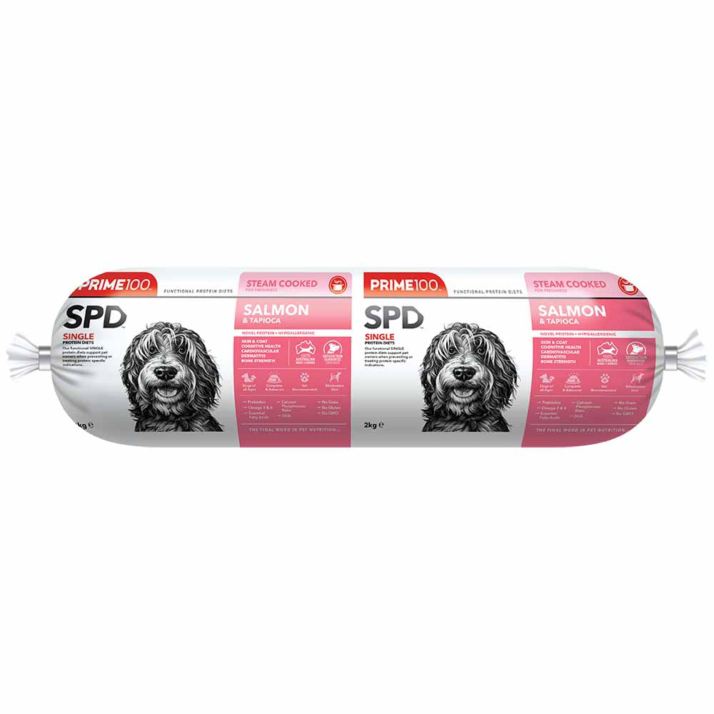 Prime100 SPD Salmon & Tapioca Grain Free Cooked Chilled Roll Dog Food 2kg (Exp 21Oct25)