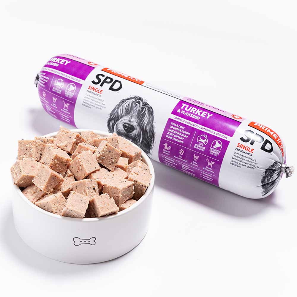 Prime100 SPD Turkey & Flaxseed Grain Free Cooked Chilled Roll Dog Food 2kg (Exp 18Oct25)