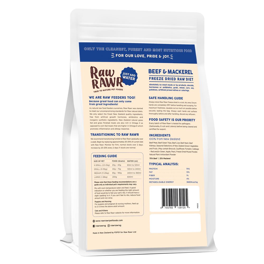 Raw Rawr Balanced Diet Beef & Mackerel Freeze-Dried Raw Cat & Dog Food 400g