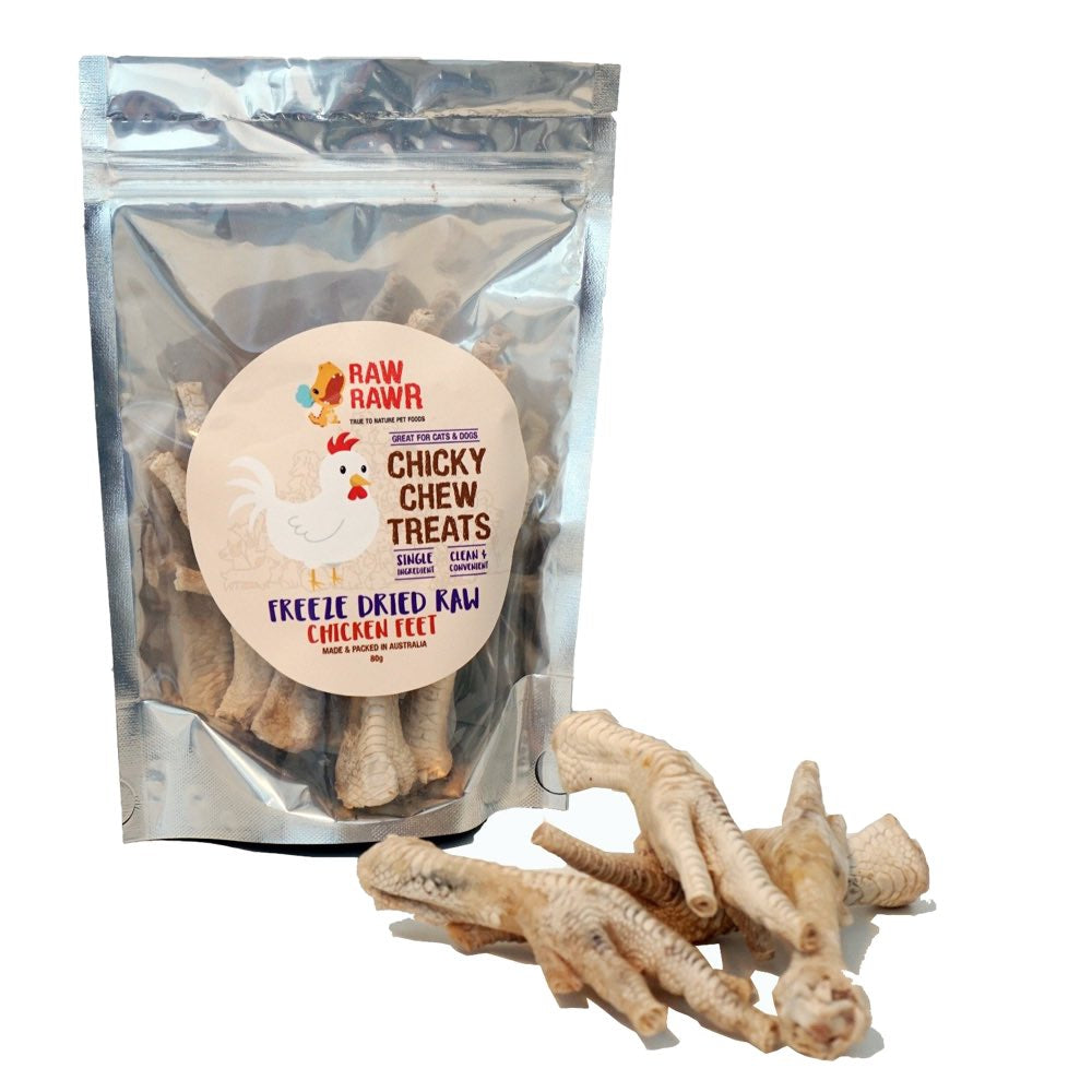 Raw Rawr Chicky Chew Chicken Feet Freeze Dried Cat & Dog Treats 80g
