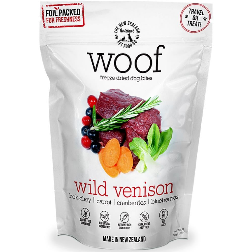 WOOF Wild Venison Freeze Dried Dog Bites Treats 50g