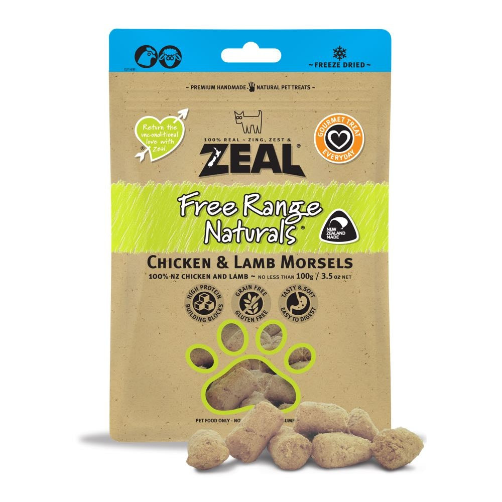 Zeal Free Range Naturals Chicken & Lamb Morsels Dog Treats 100g (Exp Mar 26)